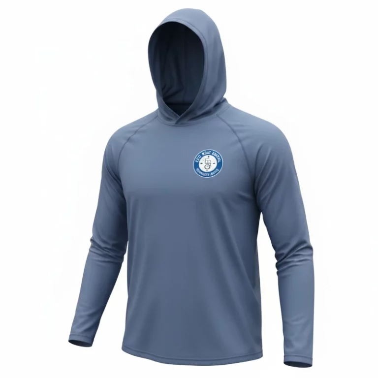 tshirt UPF50 manche longue bleu avec logo Blue Boat Rental